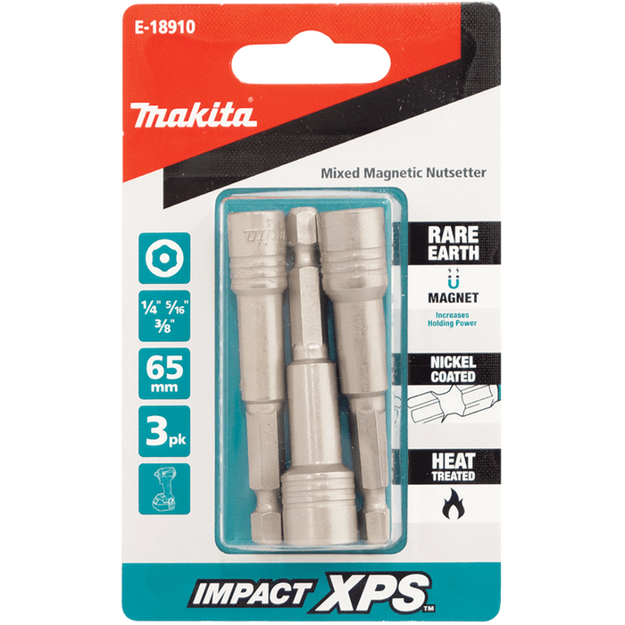 Makita 3 Piece Assorted Impact XPS 65mm Magnetic Nut Setters - E-18910