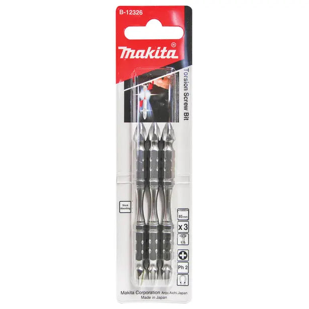 MAKITA PH2 X 85MM DOUBLE ENDED TORSION BIT - 3 PIECE B12326