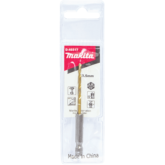 Makita 2.5mm x 80mm - 1/4" Hex Drive HSS R-Series Metal Drill Bit - D-46517