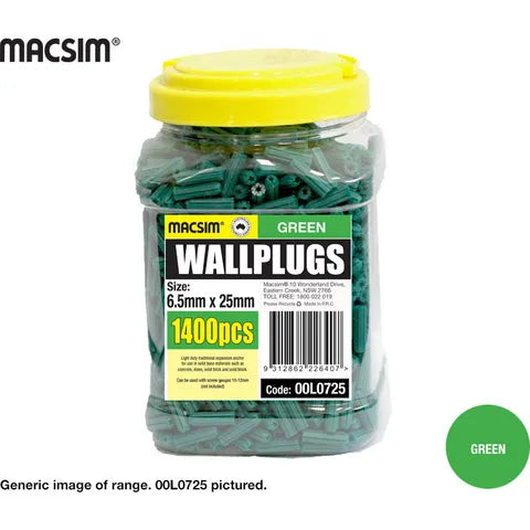 Macsim 25mm Green Wallplugs Bottle Pack