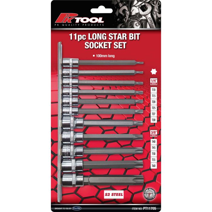 11pc 1/4” & 3/8” DR 6pt LONG STAR BIT SOCKET SET